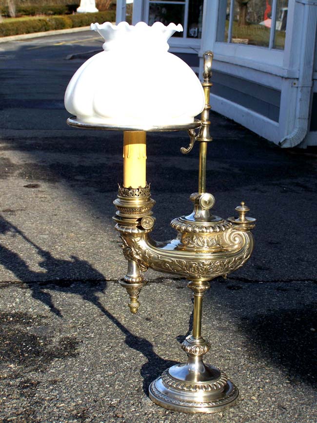A fine and rare late 19th century silver over brass Harvard style Lamp made in Germany circa 1891 — image 3